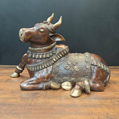 Brass Large Nandi Statue Antique Finish 33 inches by vendor-unknown - Spiritual