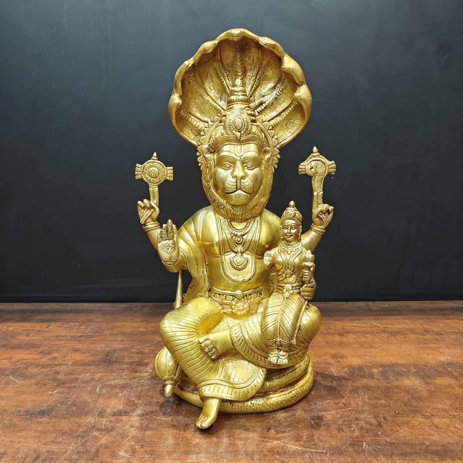 Brass Large Narasimha Lakshmi Idols Golden Finish 2 Feet - Eco-friendly - Sama Homes