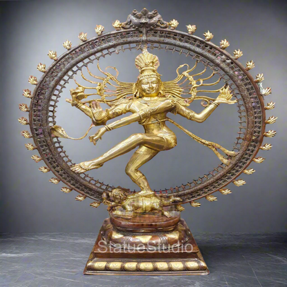 Brass Large Nataraja Statue Antique Finish For Home Decor Showpiece 3 Feet by vendor-unknown - Hindu Gods
