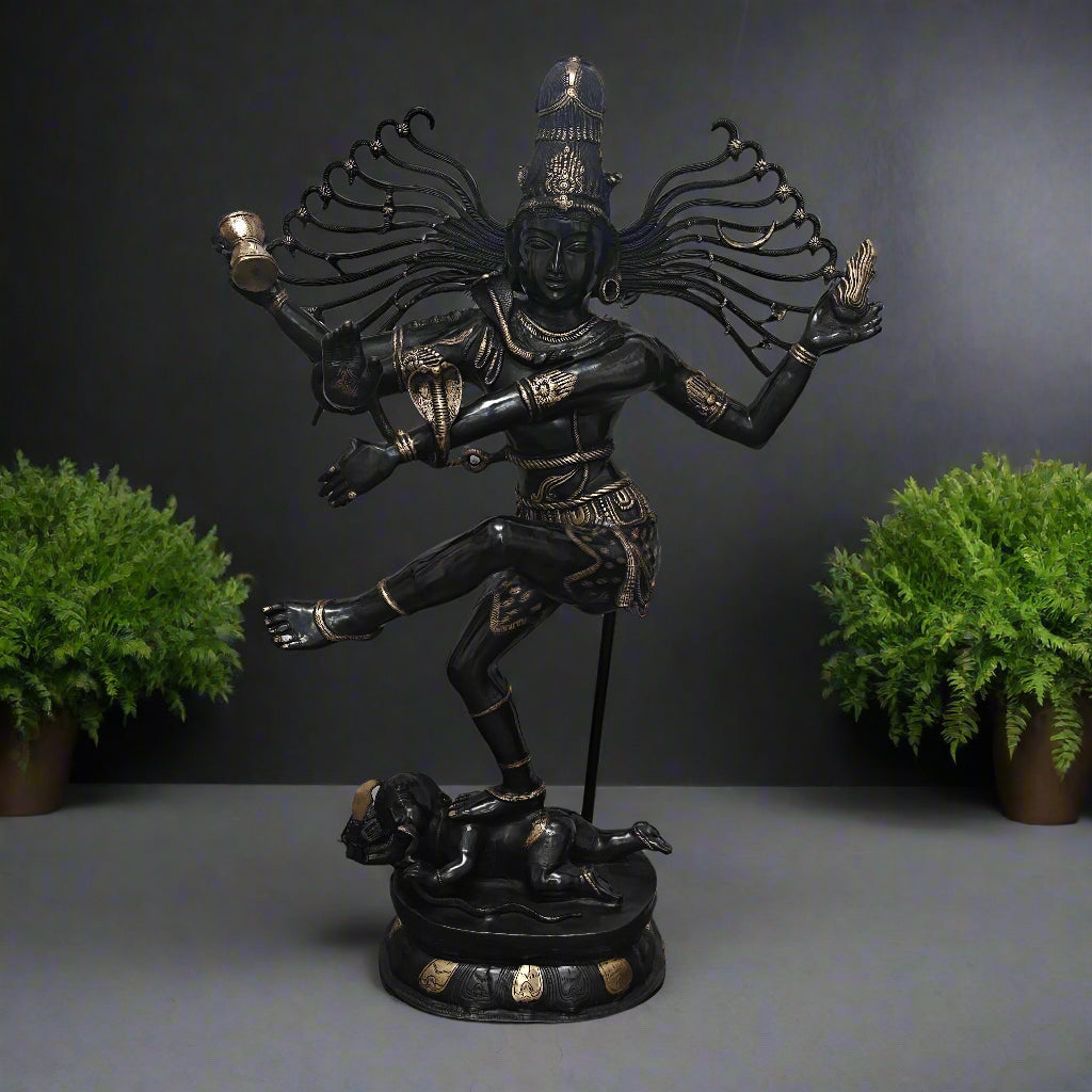 Brass Large Nataraja Statue Dancing Shiva Black Patina Finish 5 Feet