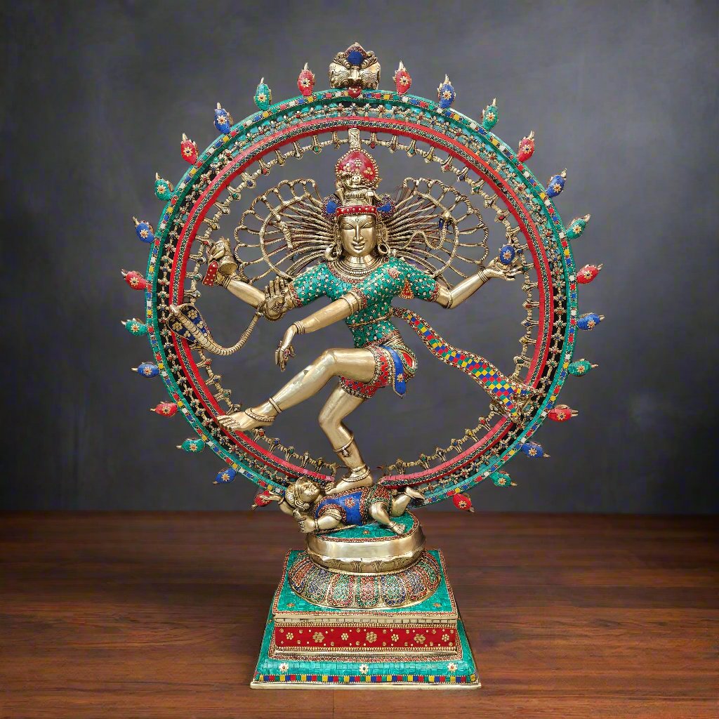 Brass Large Nataraja Statue With Stone Work Showpiece For Home Decor 4 Feet