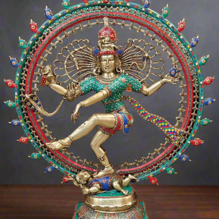 Brass Large Nataraja Statue With Stone Work Showpiece For Home Decor 4 Feet