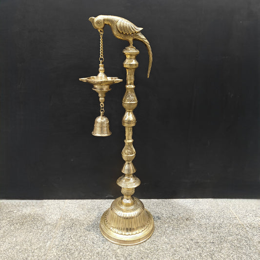 Brass Large Parrot Lamp Diya With Bell 3 Feet