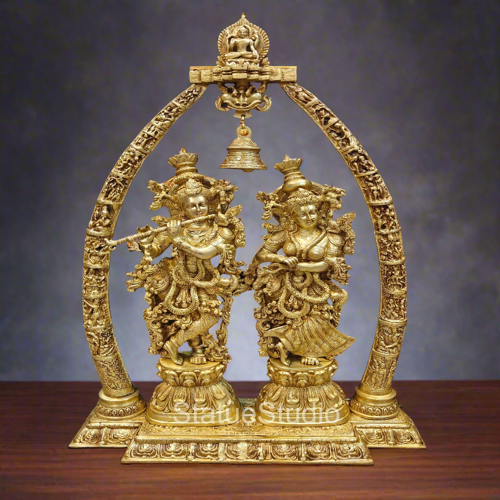 Brass Large Radha Krishna Statue With Removable Temple Set For Home Decor 4 Feet - Eco-friendly - Sama Homes