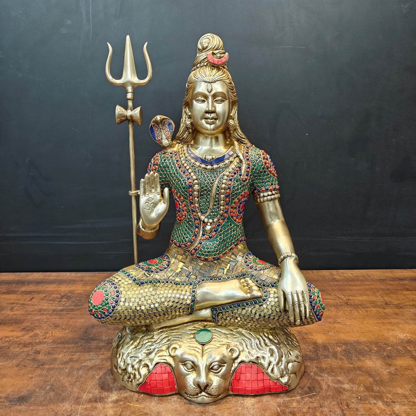 Brass Large Shankar Bhagwan Bhole Nath Idol Stone Work 2 Feet