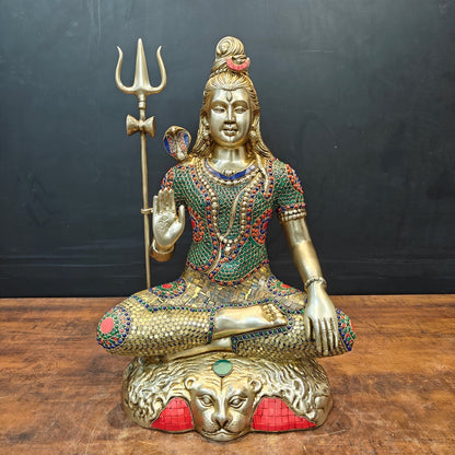 Brass Large Shankar Bhagwan Bhole Nath Idol Stone Work 2 Feet by vendor-unknown - Hindu Gods