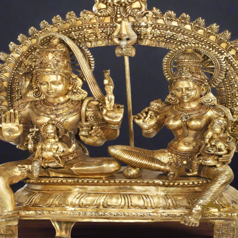 Brass Large Shiva Family Idol Shiv Parivar Home Temple Decor 4.5 Feet