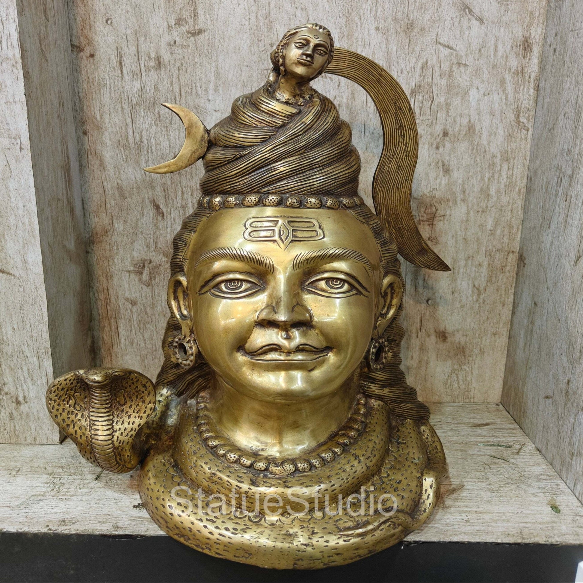 Brass Large Shiva Head Idol For Home Temple Decor 1.5 Feet - Eco-friendly - Sama Homes