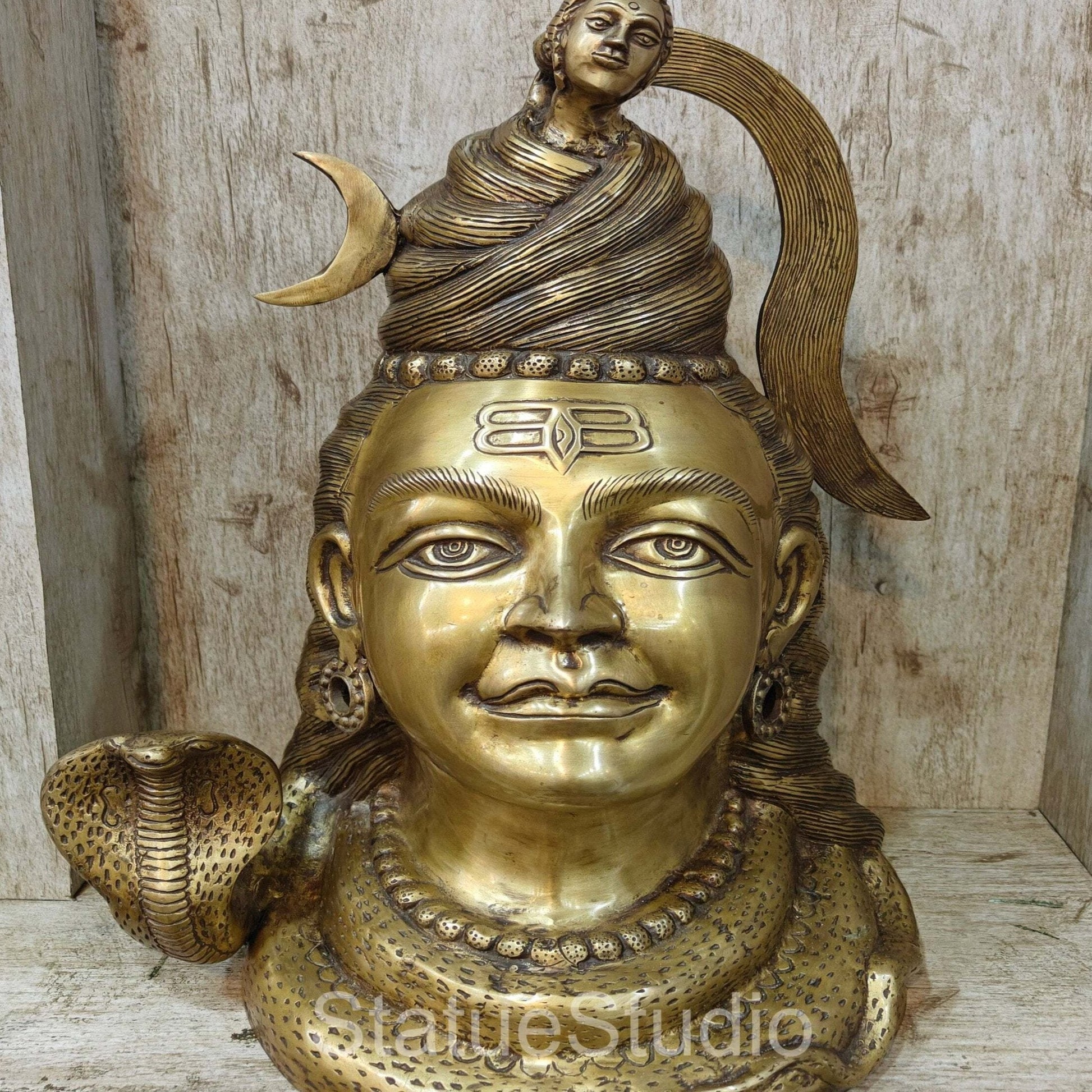 Brass Large Shiva Head Idol For Home Temple Decor 1.5 Feet - Image 2