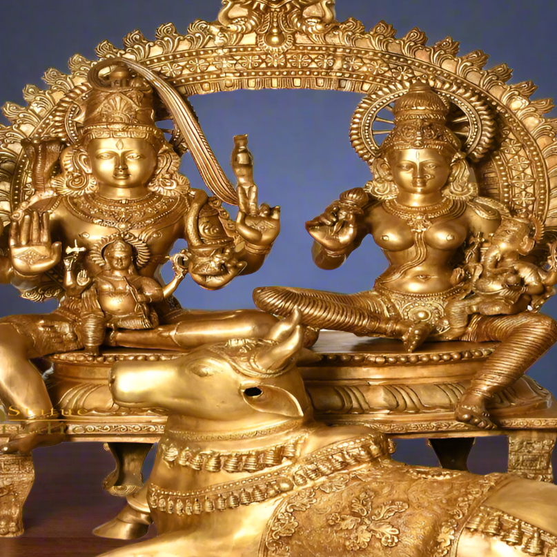 Brass Large Shiva Parivar Family Idol With Nandi Home Temple Décor Statue 4.5 Feet