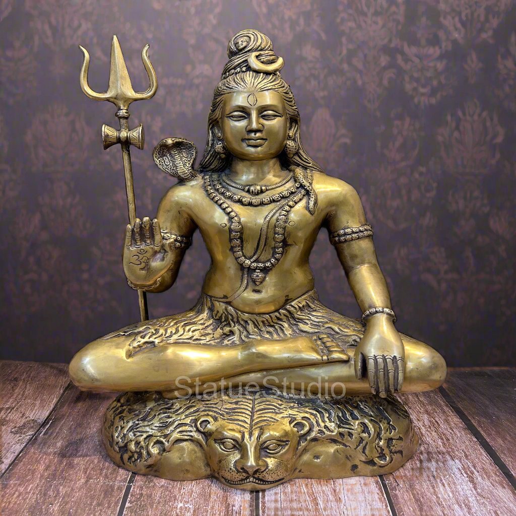 Brass Large Shiva Statue Bhole Nath Idol Antique Finish For Home Mandir Decor 2 Feet - Eco-friendly - Sama Homes