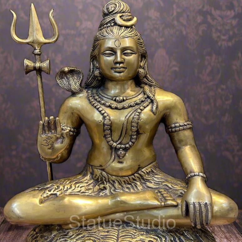 Brass Large Shiva Statue Bhole Nath Idol Antique Finish For Home Mandir Decor 2 Feet - Image 2