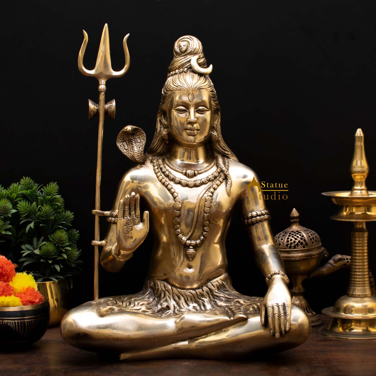 Brass Large Shiva Statue Mahadev For Home Decor 1.5 feet - Eco-friendly - Sama Homes