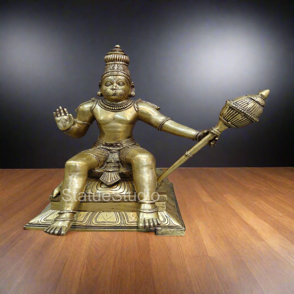Brass Large Sitting Hanuman Idol For Home Decor 2 Feet