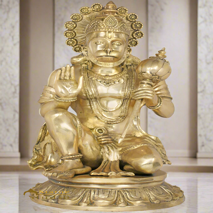 Brass Large Sitting Hanuman Idol For Home Decor Showpiece 3 Feet by vendor-unknown - Hindu Gods