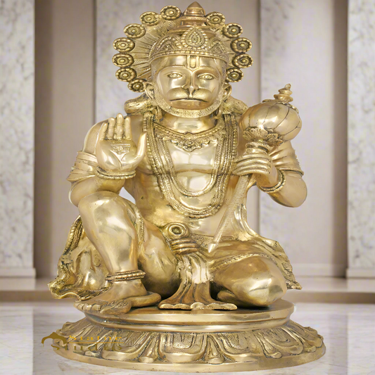 Brass Large Sitting Hanuman Idol For Home Decor Showpiece 3 Feet