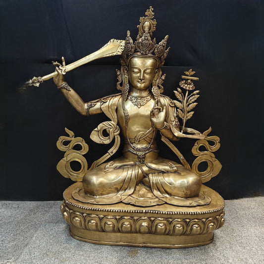 Brass Large Size Buddhism Goddess Manjushri Statue Tibetan Buddhist Deity 5.5 Feet