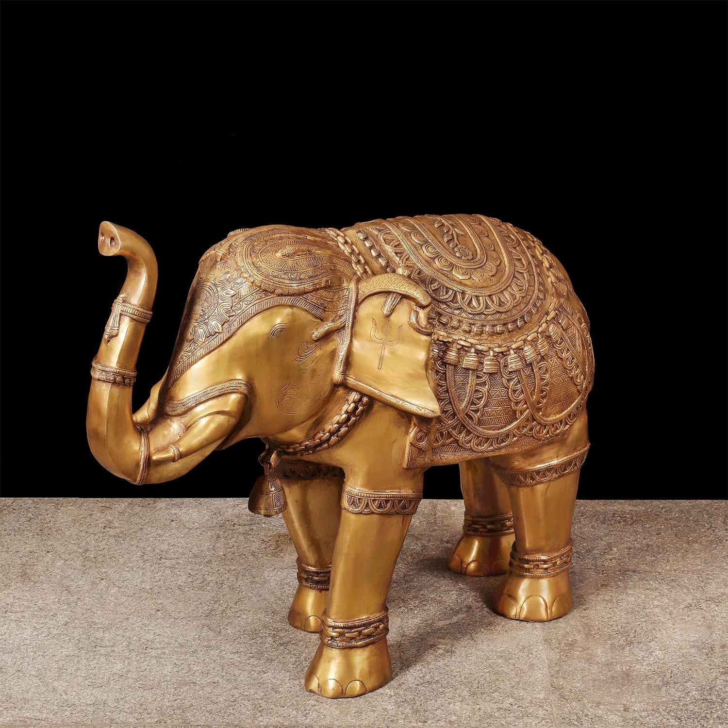 Brass Large Size Engraved Elephant Statue Figurine Decor 39 Inches - Eco-friendly - Sama Homes