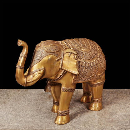 Brass Large Size Engraved Elephant Statue Figurine Decor 39 Inches by vendor-unknown - Decor