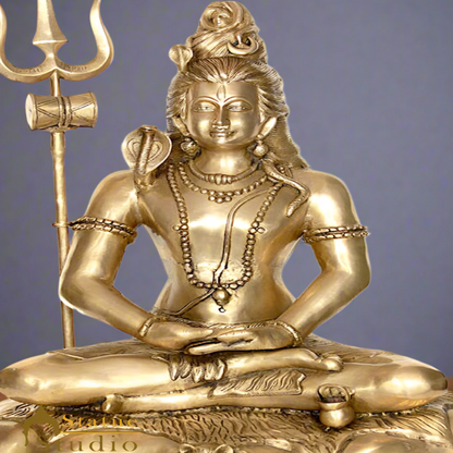 Brass Large Size Lord Mahayogi Shiva Statue in Pranayama 28 Inch by vendor-unknown - Hindu Gods (View 2)