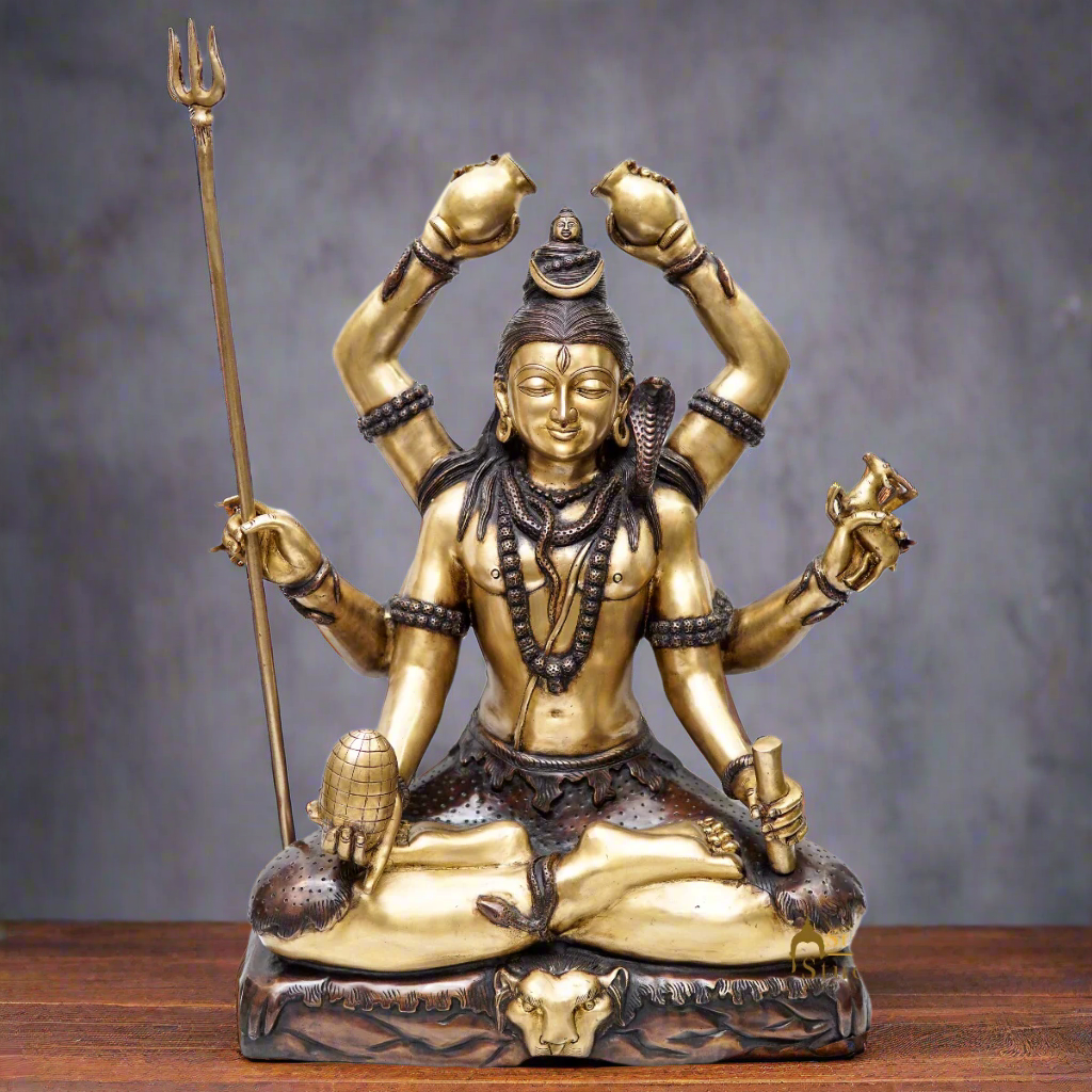 Brass Large Size Rare Shiva Idol With 6 Hands Exclusive Home Pooja Décor Statue 2.5 Feet - Eco-friendly - Sama Homes