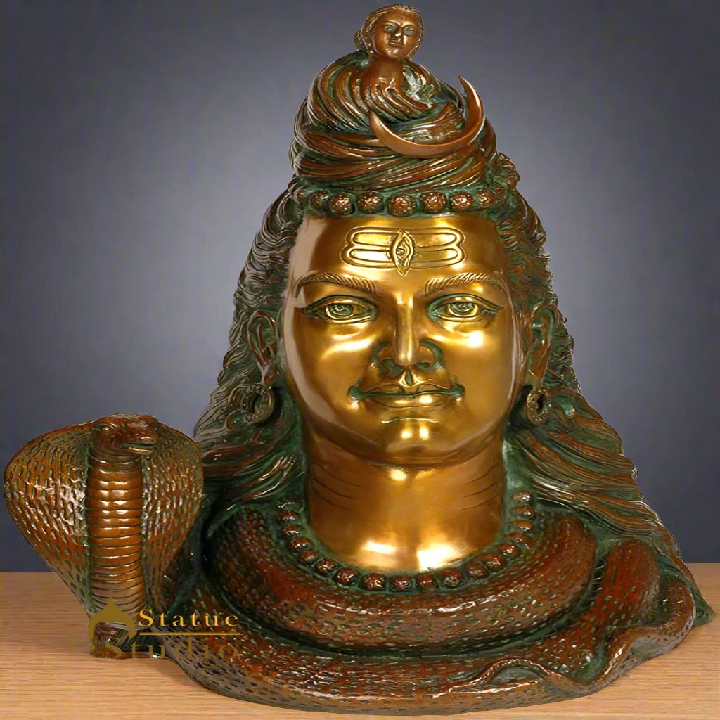 Brass Large Size Shiva Head with Crescent Moon and River Ganga 27 Inch - Eco-friendly - Sama Homes
