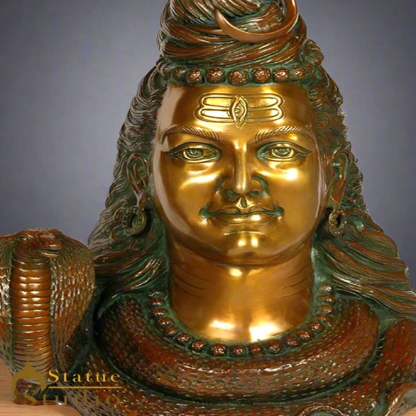 Brass Large Size Shiva Head with Crescent Moon and River Ganga 27 Inch