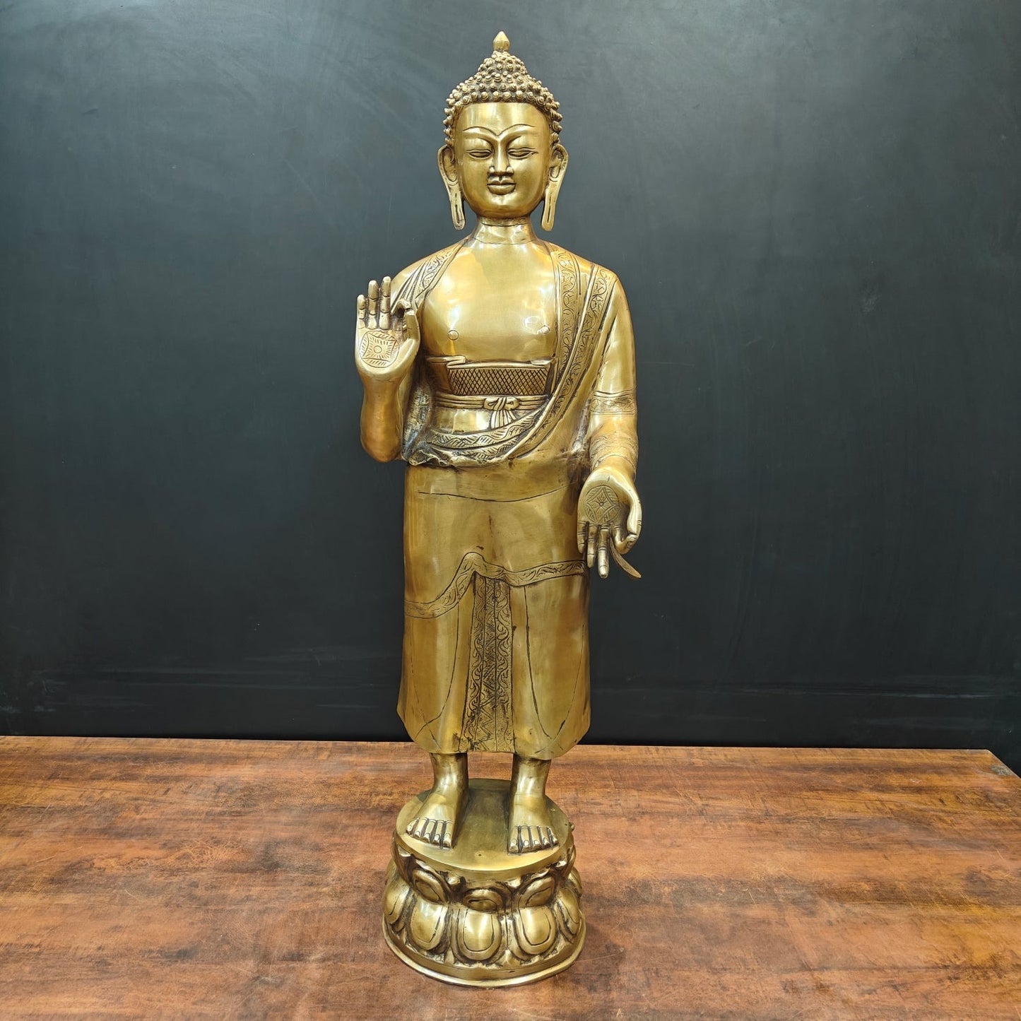 Brass Large Standing Blessing Buddha Statue For Home Decor 3 Feet