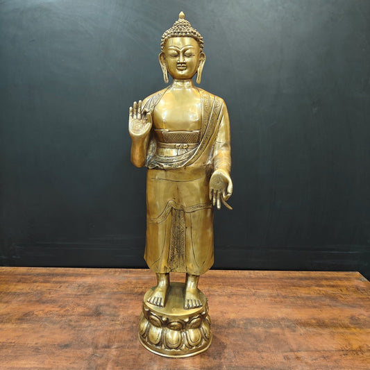 Brass Large Standing Blessing Buddha Statue For Home Decor 3 Feet