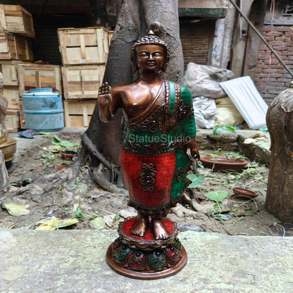 Brass Large Standing Buddha Statue Antique Stone Work For Home Decor 2 Feet by vendor-unknown - Buddha (View 2)