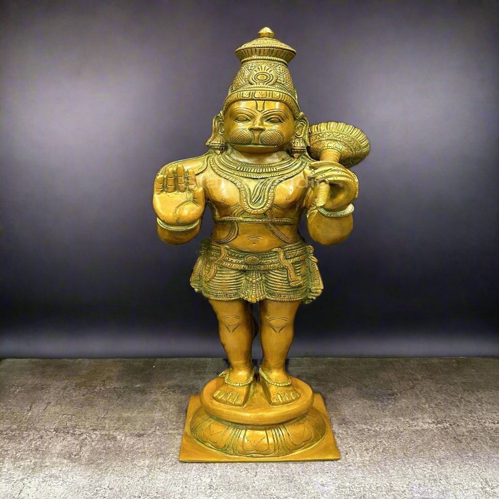Brass Large Standing Hanuman Idol Copper Patina Finish For Home Decor 2 Feet