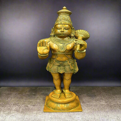 Brass Large Standing Hanuman Idol Copper Patina Finish For Home Decor 2 Feet by vendor-unknown - Hindu Gods