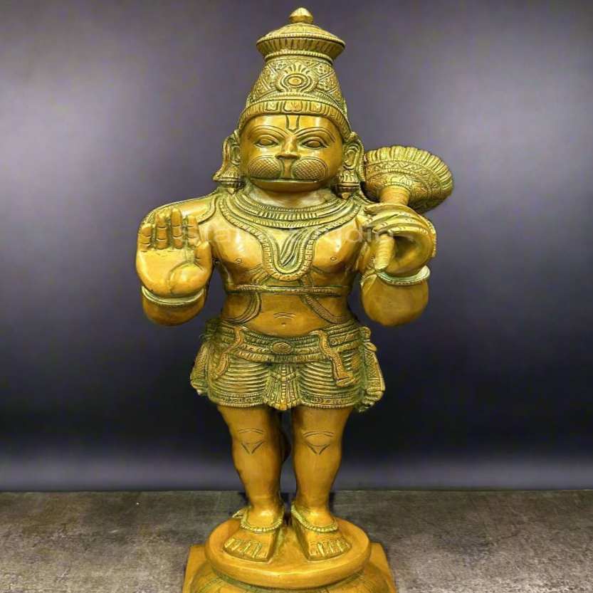 Brass Large Standing Hanuman Idol Copper Patina Finish For Home Decor 2 Feet - Image 2