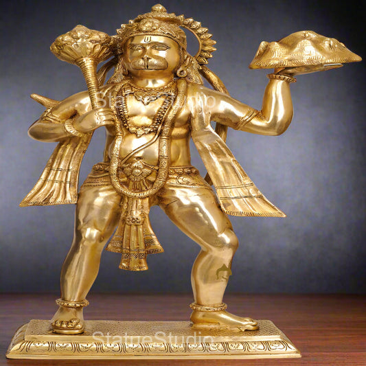 Brass Large Standing Hanuman Statue For Home Decor 2 Feet