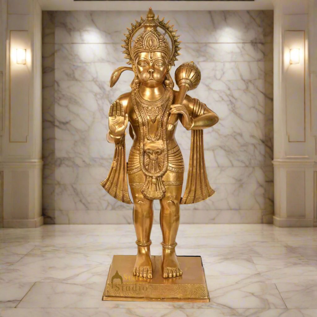 Brass Large Standing Hanuman Statue Religious For Home Decor Idol 3 Feet
