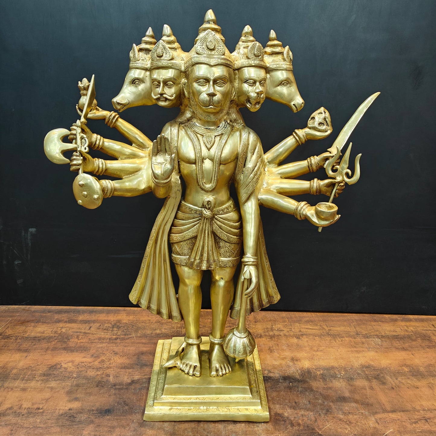 Brass Large Standing Panchmukhi Hanuman Statue 3 Feet