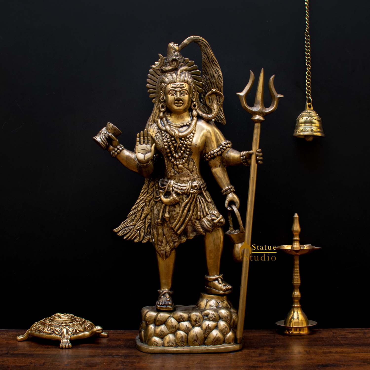 Brass Large Standing Shiv Shankar Bhagwan Murti For Home Decor 2 Feet - Eco-friendly - Sama Homes