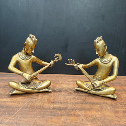 Brass Large Tribal Musicians Set Of 2 For Home Decor Showpiece 1.5 Feet by vendor-unknown - Decor