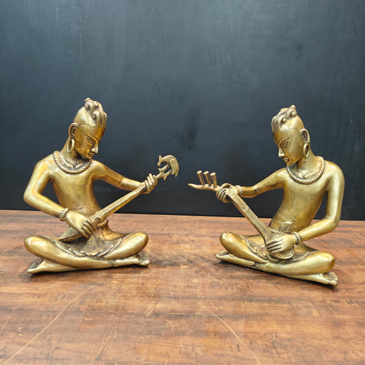 Brass Large Tribal Musicians Set Of 2 For Home Decor Showpiece 1.5 Feet