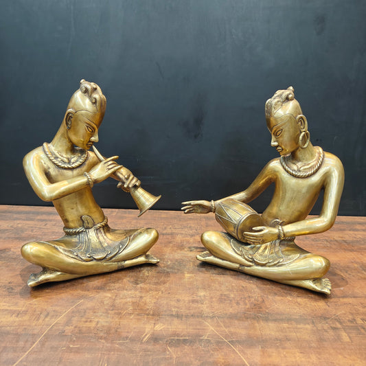 Brass Large Tribal Musicians Set Of 2 For Home Decor Showpiece 18 Inches