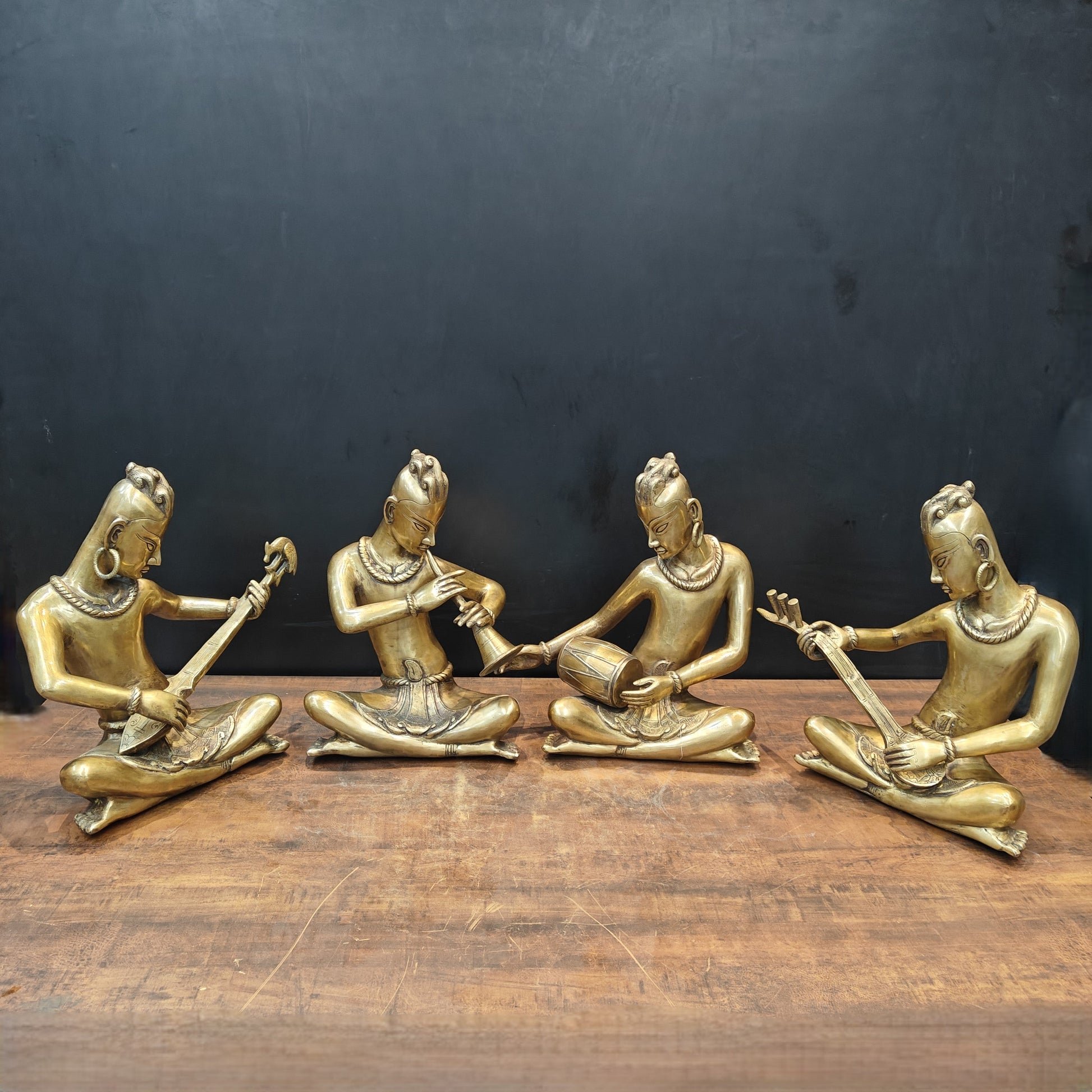 Brass Large Tribal Musicians Set Of 4 Showpiece 1.5 Feet - Eco-friendly - Sama Homes