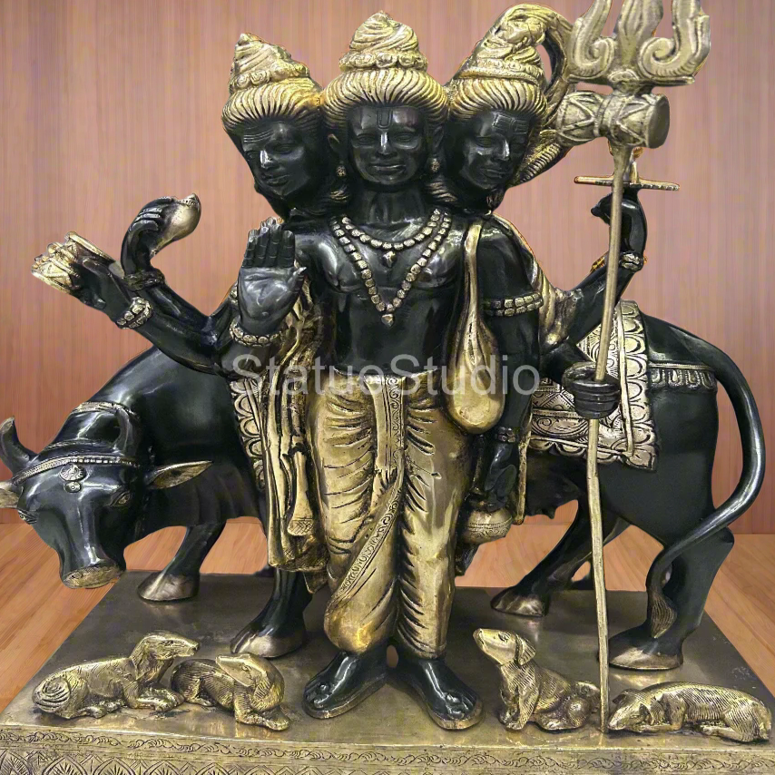 Brass Large Trinity Of Hindu God Dattatreya Idol For Home Temple Decor 2 Feet