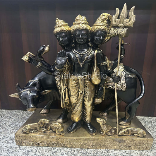 Brass Large Trinity Of Hindu God Dattatreya Idol For Home Temple Decor 2 Feet