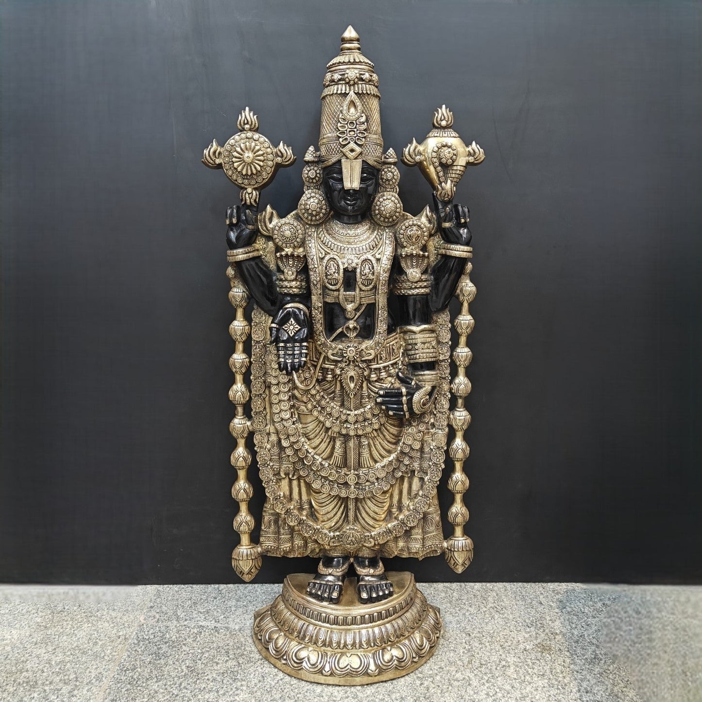 Brass Large Venkateshwara Tirupati Balaji Idol Black Gold Finish 4 Feet