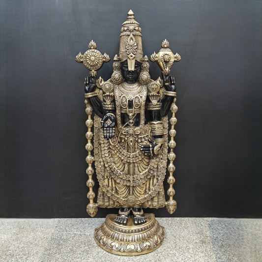 Brass Large Venkateshwara Tirupati Balaji Idol Black Gold Finish 4 Feet