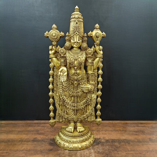 Brass Large Venkateshwara Tirupati Balaji Idol Golden Finish 4 Feet