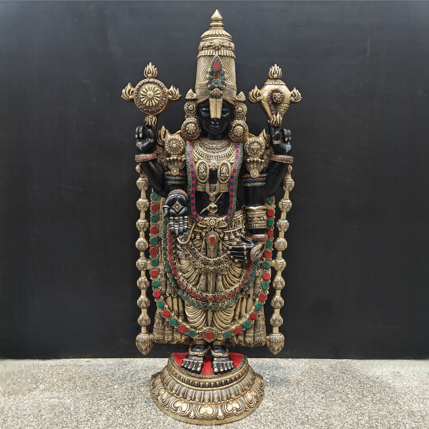 Brass Large Venkateshwara Tirupati Balaji Idol With Stone Work 4 Feet