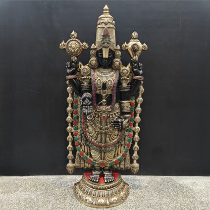 Brass Large Venkateshwara Tirupati Balaji Idol With Stone Work 4 Feet by vendor-unknown - Hindu Gods