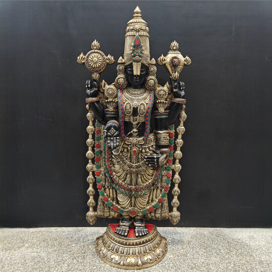 Brass Large Venkateshwara Tirupati Balaji Idol With Stone Work 4 Feet
