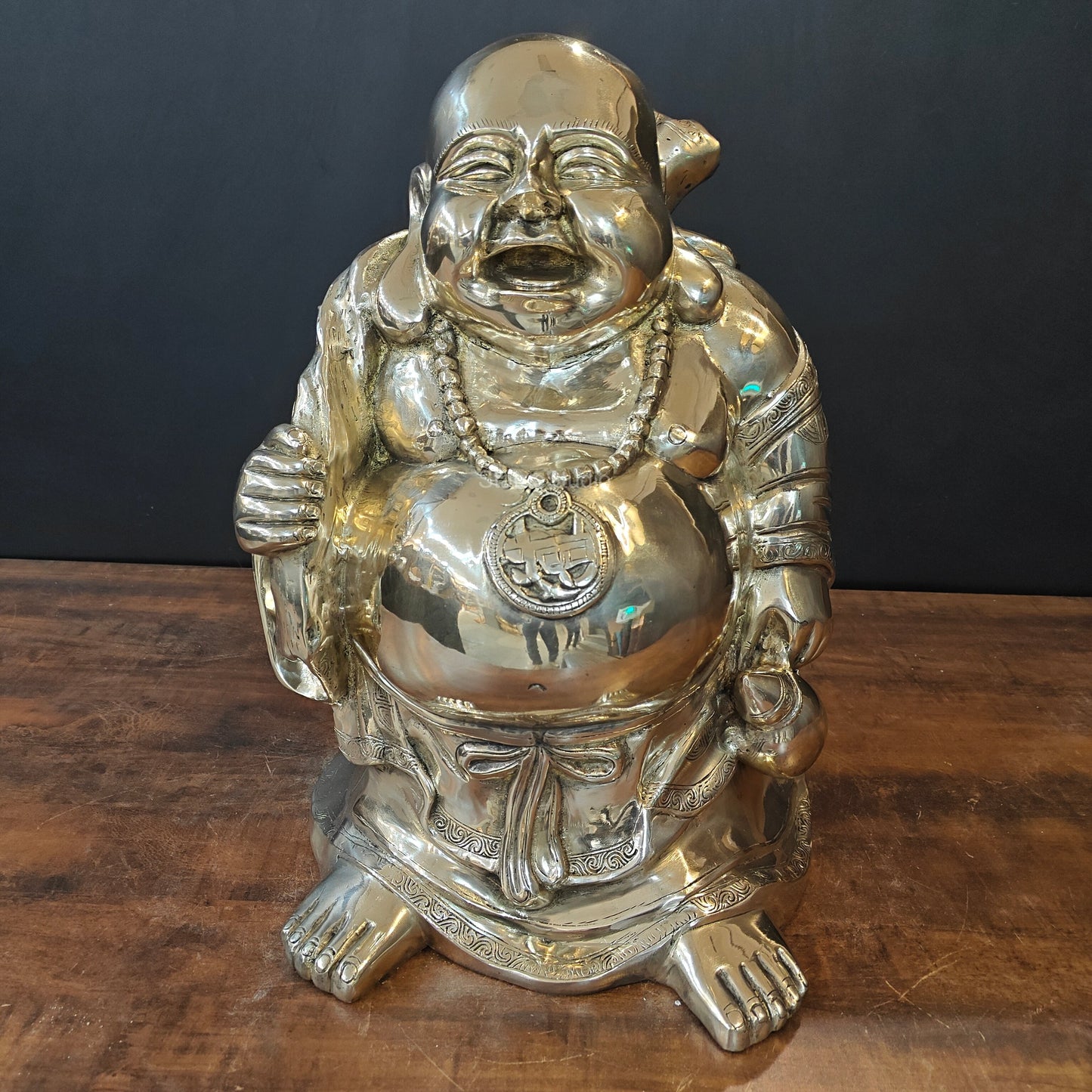 Brass Laughing Buddha Statue Good Luck 21 Inches